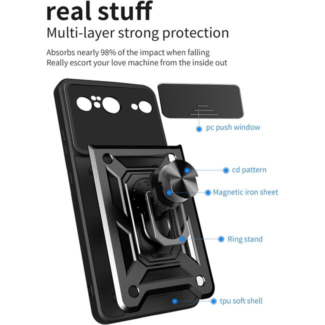 Husa pentru Google Pixel 8 Pro cu inel Ring Armor Kickstand Tough, protectie camera (negru)