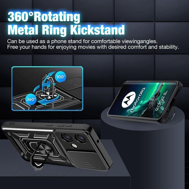 Husa pentru Motorola Edge 40 NEO cu inel Ring Armor Kickstand Tough Rugged (negru)