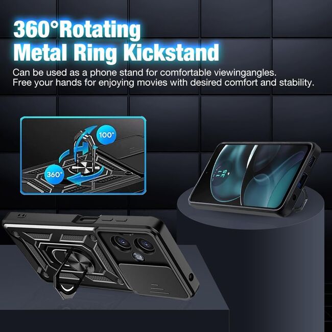 Husa pentru Motorola Moto G14 cu inel Ring Armor Kickstand Tough, protectie camera (negru)