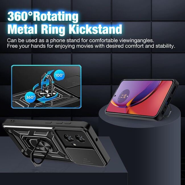 Husa pentru Motorola Moto G84 cu inel Ring Armor Kickstand Tough, protectie camera (negru)