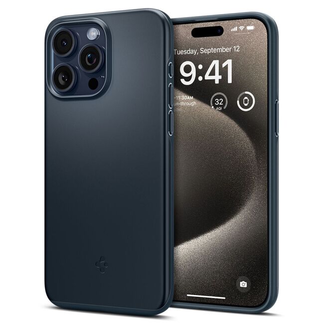 Husa iPhone 15 Pro Max Spigen Thin Fit, albastru inchis