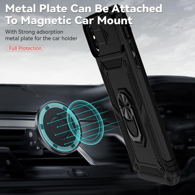 Husa iPhone XR cu inel Ring Armor Kickstand Tough Rugged cu protectie camera (negru)