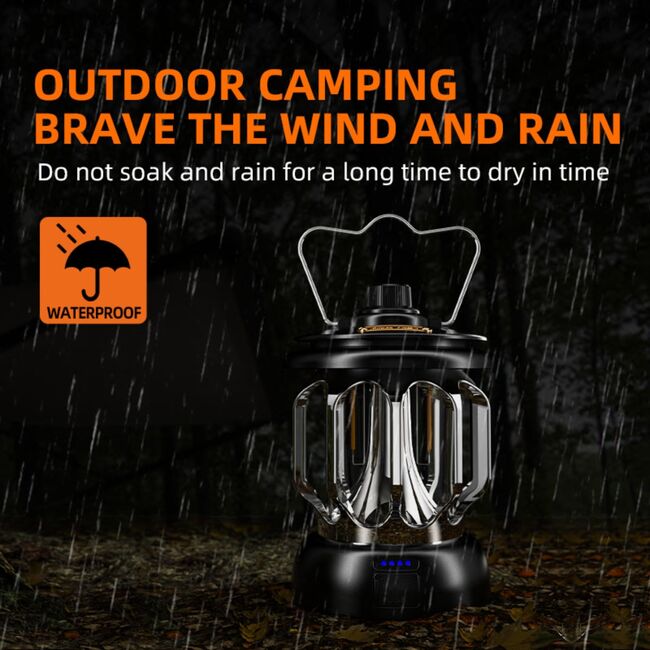 Lanterna de exterior / camping, Superfire T36 Waterproof IP44, lumina calda / rece 250 lm, cu acumulator 1200mAh, USB Tip C