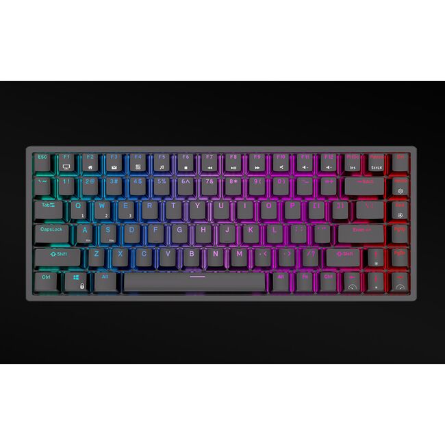 Tastatura mecanica gaming Royal Kludge RK84, 84 taste, hotswap, iluminare RGB, 80%, Keycaps ABS double shot, wireless sau cablu, Red Switches, negru