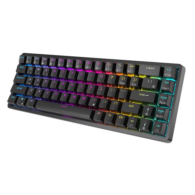 Tastatura mecanica gaming Royal Kludge RK G68 (837), 68 taste, hotswap, iluminare RGB, 65%, Keycaps ABS double shot, wireless sau cablu, Red Switch, negru