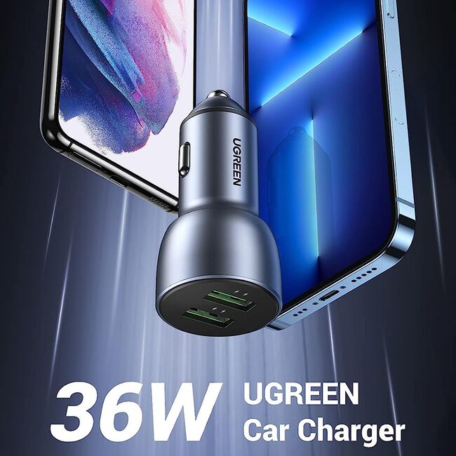 Incarcator auto Ugreen - (10144) - Dual USB, Fast Charging, 36W, 3A - Dark Blue