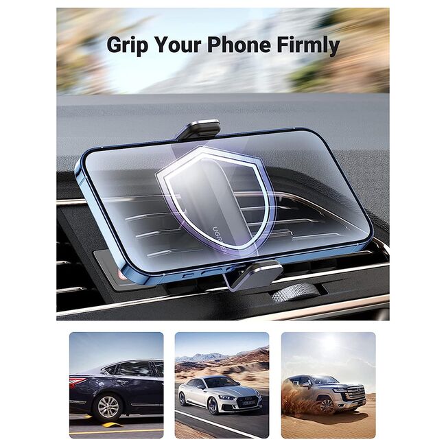 Suport auto telefon cu prindere in grila de ventilatie, rotire 360, Ugran, negru/gri