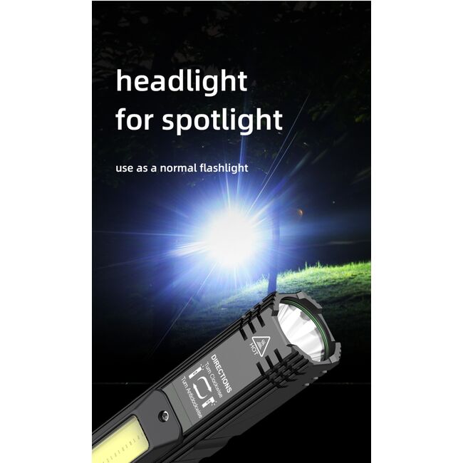 Lanterna LED multifunctionala Superfire G19, 5W, 500 lm, cu acumulator 14500 mAh, cu banda pentru prindere pe cap si magnet, IP42, negru