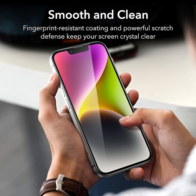 [Pachet 2x] Folie sticla iPhone 14, 13, 13 Pro, ESR Armorite Screen Protector, negru