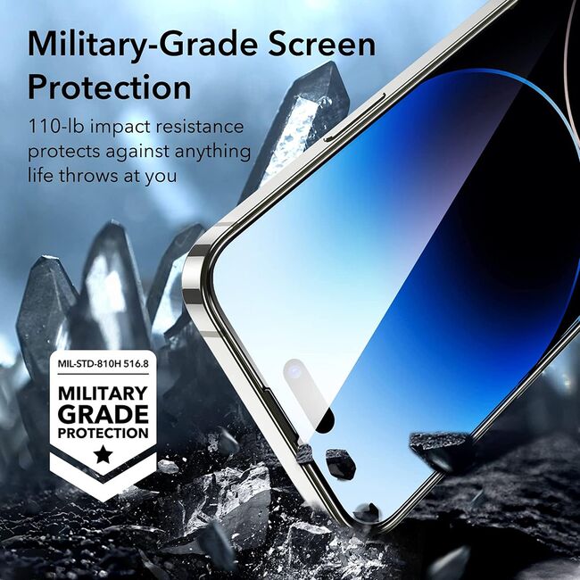 Set 2 x Folie din sticla iPhone 14 Pro ESR - Armorite Screen Protector cu aplicator, margini negre