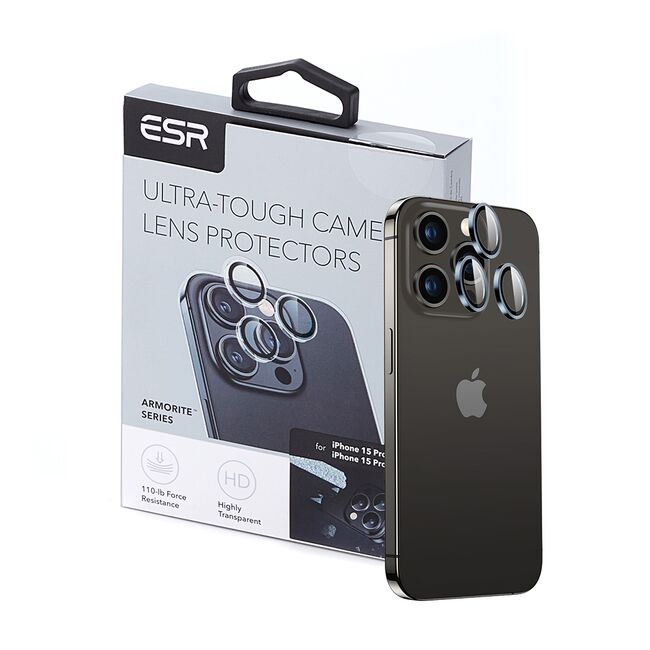 Folie sticla cu strasuri camera iPhone 15 Pro / 15 Pro Max ESR Lens Protector, albastru