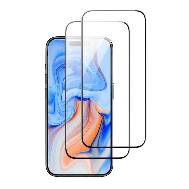 Set 2 x Folie din sticla iPhone 15 ESR - Tempered Glass cu aplicator, margini negru