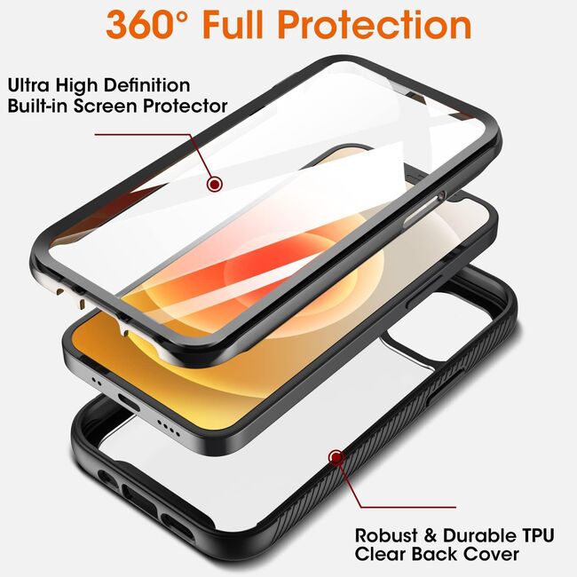 Pachet 360: Husa cu folie integrata pentru iPhone 12 / 12 Pro Defense360 - negru