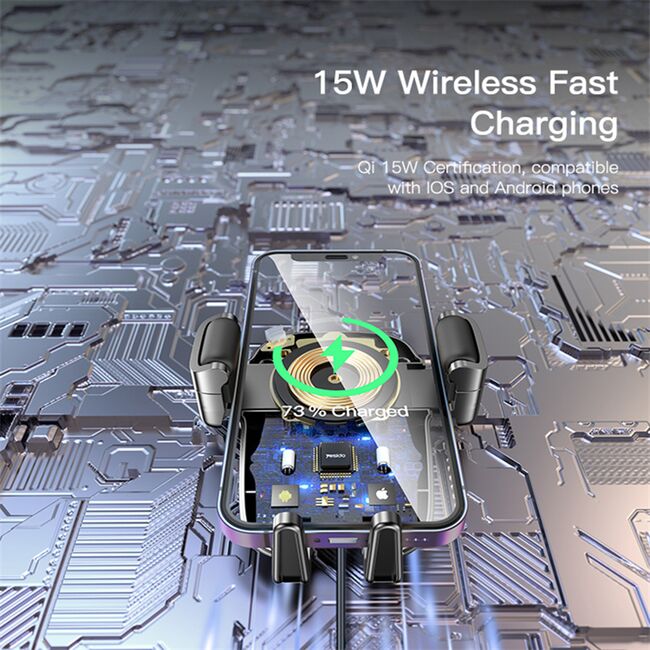 Suport auto wireless charging Yesido C187 2 in 1, 15W, negru
