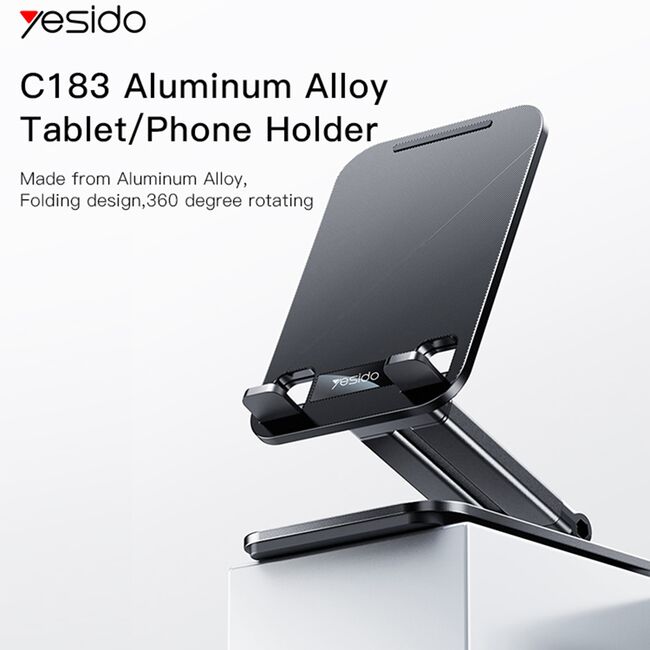 Suport tableta birou, stand telefon, pliabil, rotativ 360, Yesido C183, negru