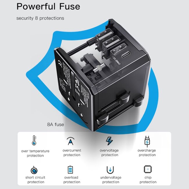 Adaptor / incarcator priza EU, UK, US, AUS Yesido MC10, 3xUSB, 1 x tip C