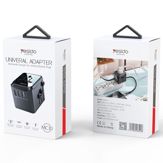 Adaptor / incarcator priza EU, UK, US, AUS Yesido MC10, 3xUSB, 1 x tip C