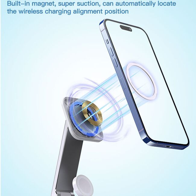 Statie incarcare wireless 3 in 1 pentru  iPhone, Apple Watch, AirPods, 15W Yesido DS17, pliabil, 15W, alb