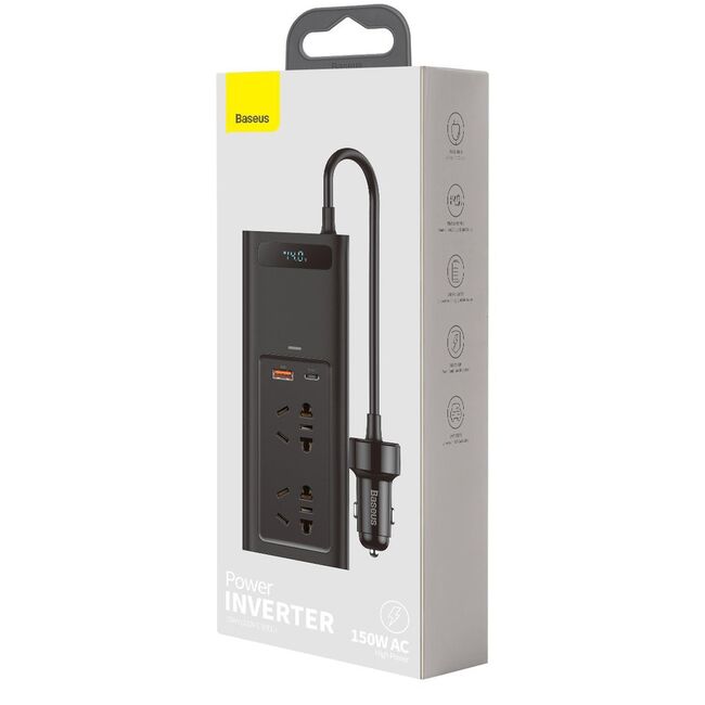 Invertor auto 12V 220V Baseus, 150W, negru, CRNBQ-A01