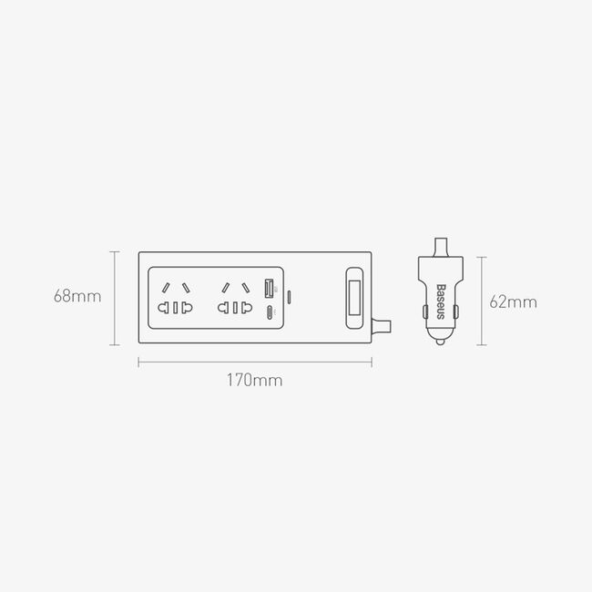 Invertor auto 12V 220V Baseus, 150W, negru, CRNBQ-A01