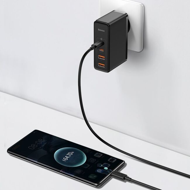 Incarcator 2 x USB QC3.0 / 2 x Type-C PD100W + cablu Type-C la Type-C Baseus GaN2 Pro, CCGAN2P-L01