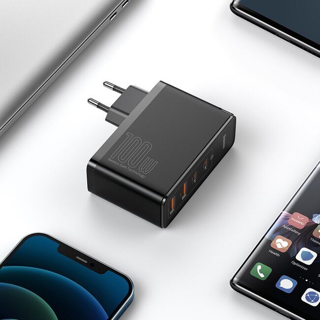 Incarcator 2 x USB QC3.0 / 2 x Type-C PD100W + cablu Type-C la Type-C Baseus GaN2 Pro, CCGAN2P-L01