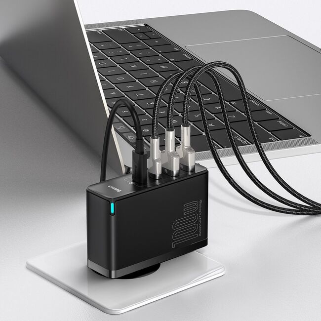 Incarcator 2 x USB QC3.0 / 2 x Type-C PD100W + cablu Type-C la Type-C Baseus GaN2 Pro, CCGAN2P-L01
