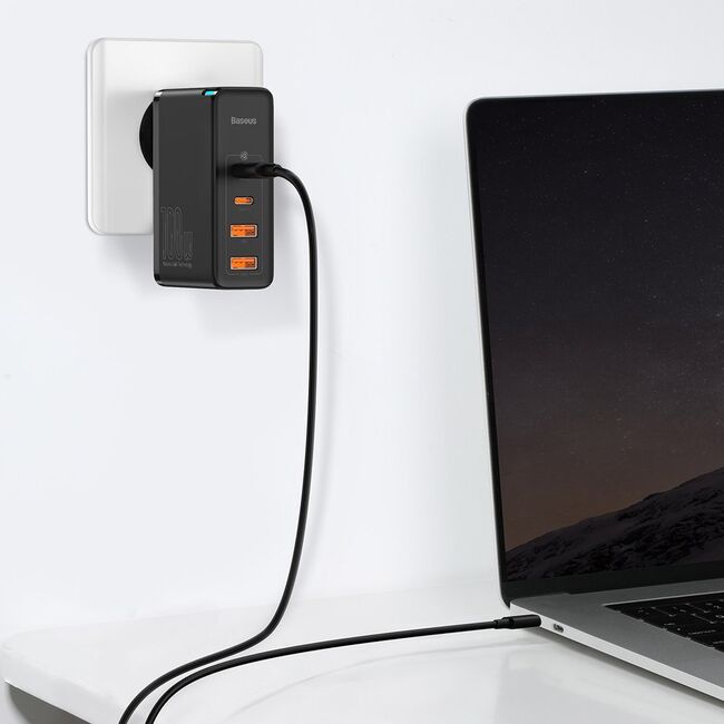Incarcator 2 x USB QC3.0 / 2 x Type-C PD100W + cablu Type-C la Type-C Baseus GaN2 Pro, CCGAN2P-L01