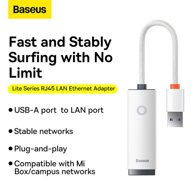 Adaptor USB la RJ45 LAN Baseus, 1000Mbps, alb, WKQX000102