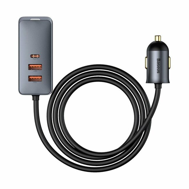 Incarcator auto USB Type-C Fast Charge Baseus Port Extension, 2x USB, 2x Type-C, Fast Charging, 120W, gri, CCBT-A0G