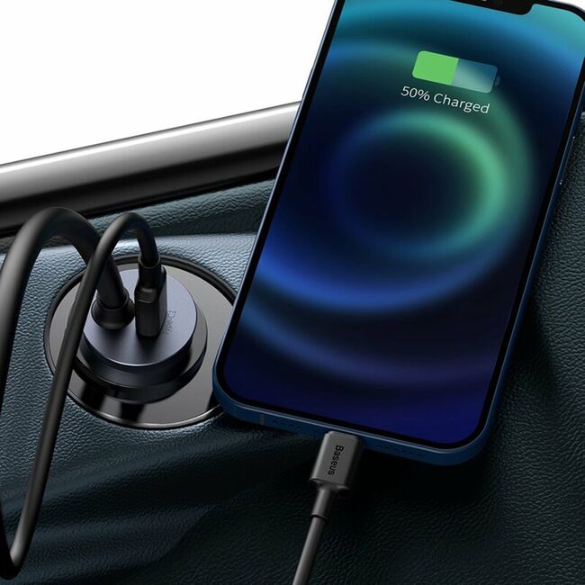 Incarcator auto USB Type-C Fast Charge Baseus Port Extension, 2x USB, 2x Type-C, Fast Charging, 120W, gri, CCBT-A0G