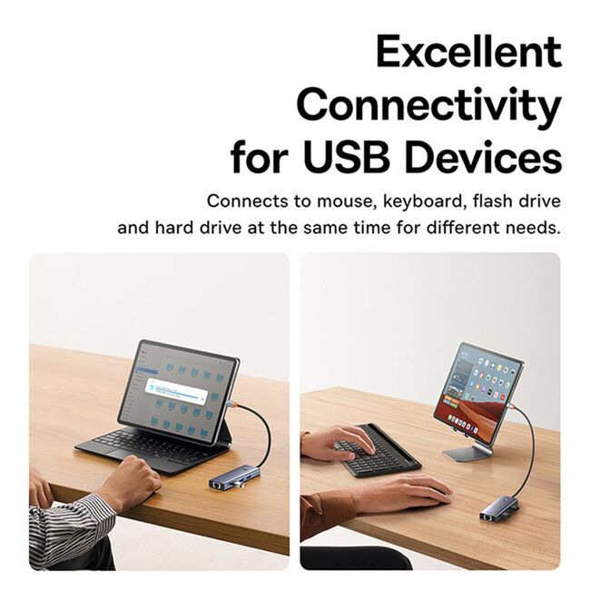 Hub, adaptor USB Type-C la 3 x USB 3.0, RJ45, 1 x Type-C PD 100W, Baseus UltraJoy, B00052801811-02