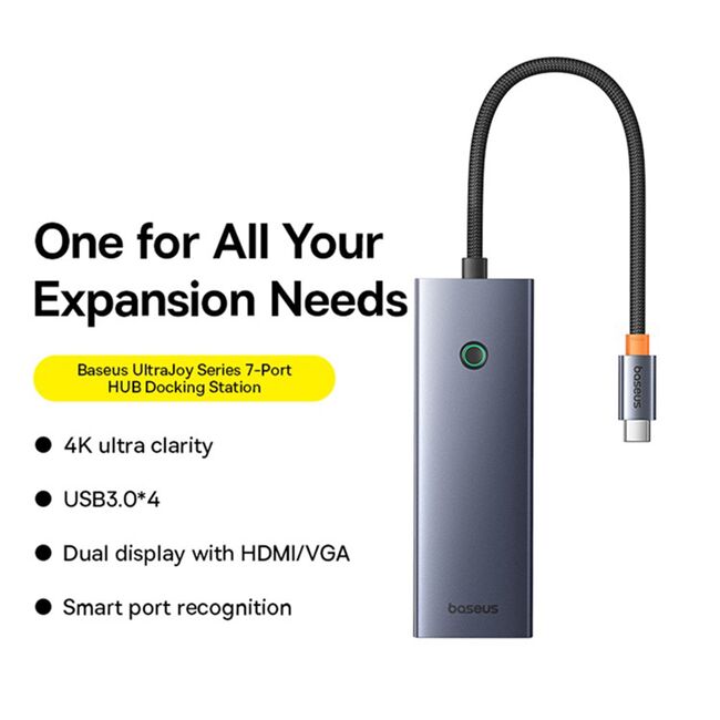 Hub, adaptor USB Type-C la 1 x HDMI 4K@60Hz, 1 x VGA, 4 x USB, 1 x Type-C PD Baseus, B00052803811-01