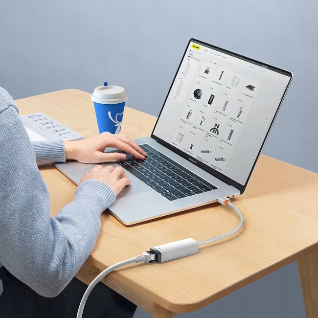 Adaptor USB-C la RJ45 Baseus, 100Mbps, alb, WKQX000202