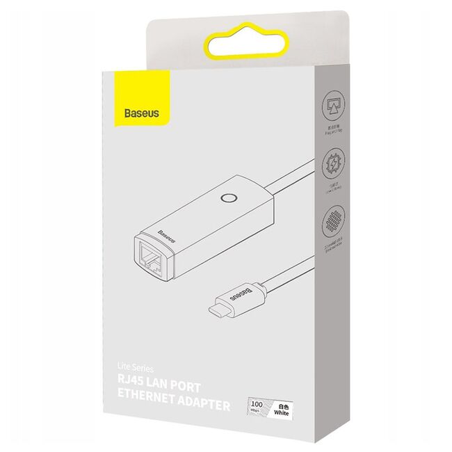 Adaptor USB-C la RJ45 Baseus, 100Mbps, alb, WKQX000202