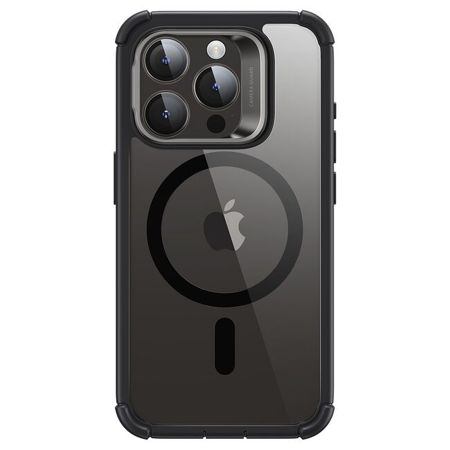 [Pachet 360°] Husa cu folie integrata iPhone 15 Pro ESR Armor Tough Kickstand HaloLock, negru/transparenta