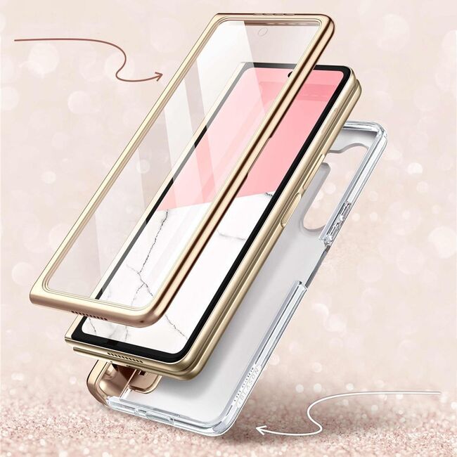 Pachet 360: Husa cu folie integrata Samsung Galaxy Z Fold 5 I-Blason Cosmo, roz