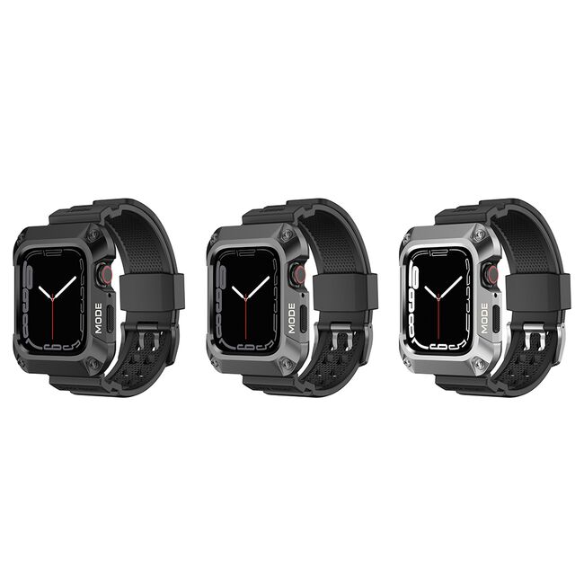 [Pachet] Husa + curea Apple Watch 4 / 5 / 6 / SE / SE 2 (44mm) Lito Metal RuggedArmor, negru, LS002