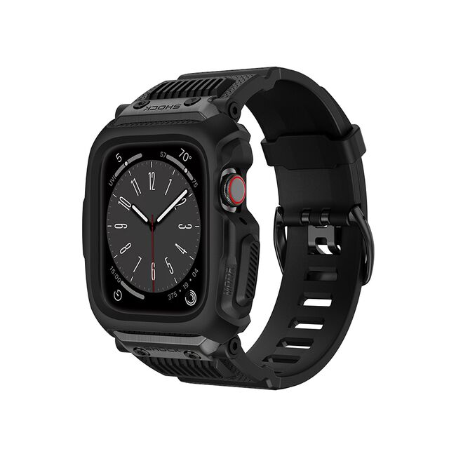 Pachet: Husa + curea Apple Watch 4 / 5 / 6 / SE / SE 2 / 7 / 8 / 9 (44mm / 45mm) Lito Rugged Armor, negru, LS001