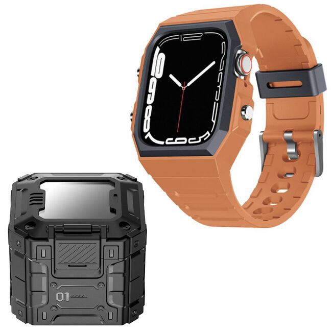 [Pachet] Husa + curea Apple Watch 4 / 5 / 6 / SE / SE 2 / 7 / 8 / 9 (44mm / 45mm) Lito RuggedArmor - orange