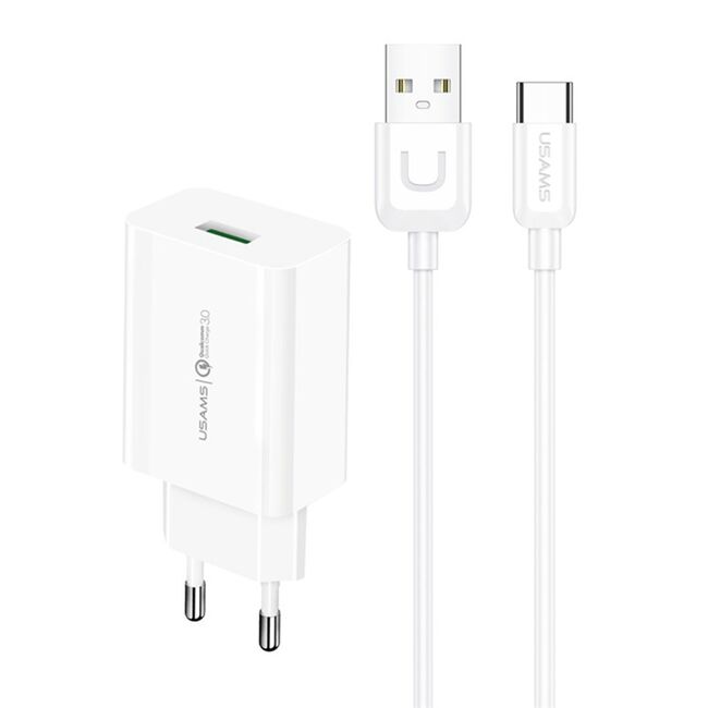 Kit incarcator USB Fast Charging 18W + cablu Type-C Usams T48