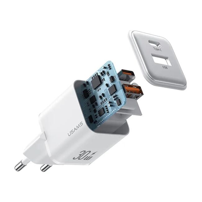 Incarcator priza 1 x USB, 1 x Type-C 30W, PD, Q.C 30.9 Usams, negru, US-CC189