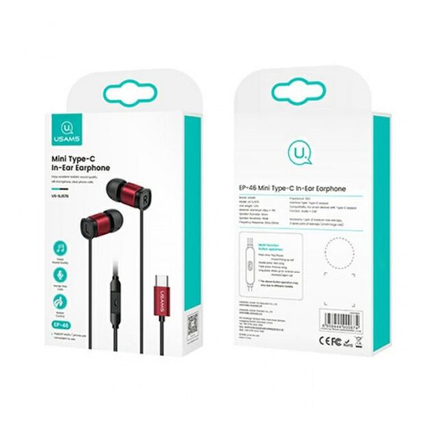 Casti Type-C in Ear cu microfon Usams EP-46, negru, HSEP4603