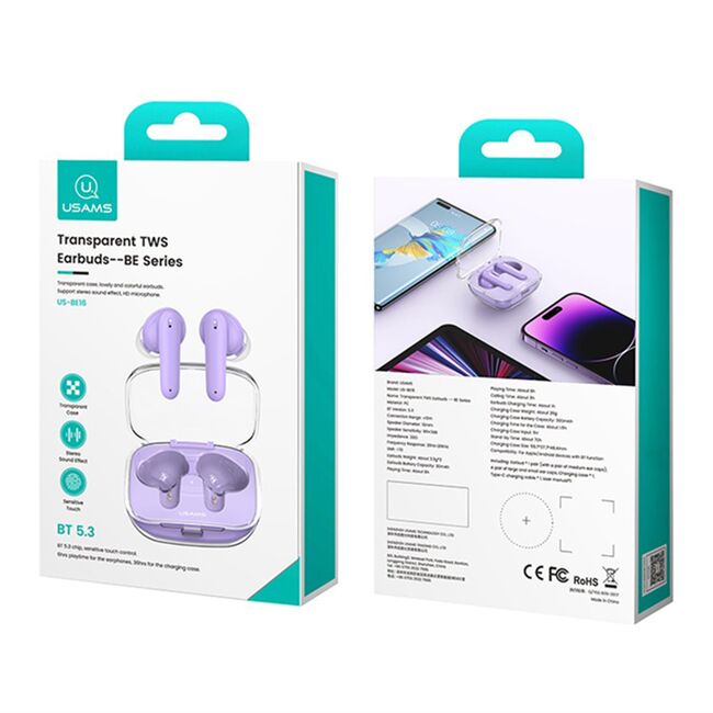 Casti wireless Bluetooth in-ear TWS earbuds Usams, mov, US-BE16