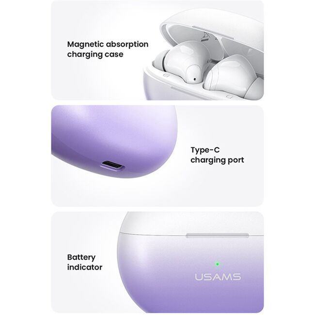 Casti TWS earbuds, ENC, Bluetooth 5.3 Usams, mov, US-XD19
