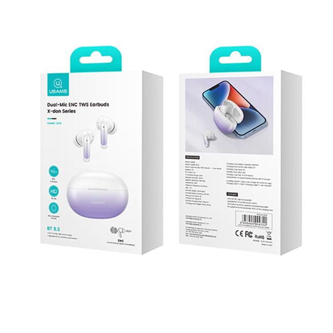 Casti TWS earbuds, ENC, Bluetooth 5.3 Usams, mov, US-XD19