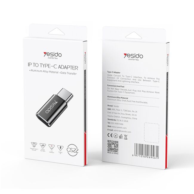 Adaptor OTG Type-C la Lightning (iPhone) Yesido GS22, 480Mbps, gri
