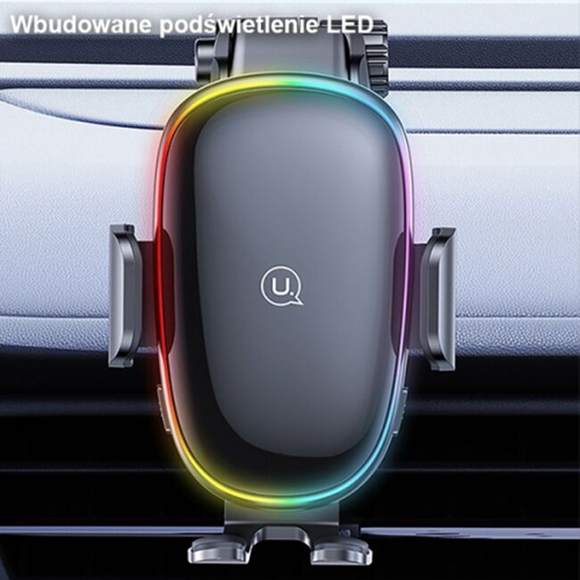Suport auto cu incaractare wireless 15W Usams Gravity Grip, LED Light, cu prindere parbriz / bord, negru