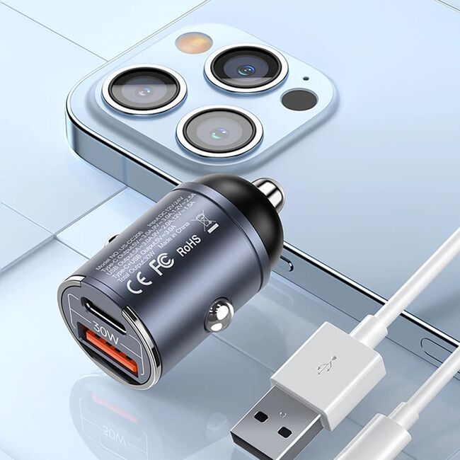 Incarcator auto Fast Charging USB, Type-C Usams C38 US-CC206, mov