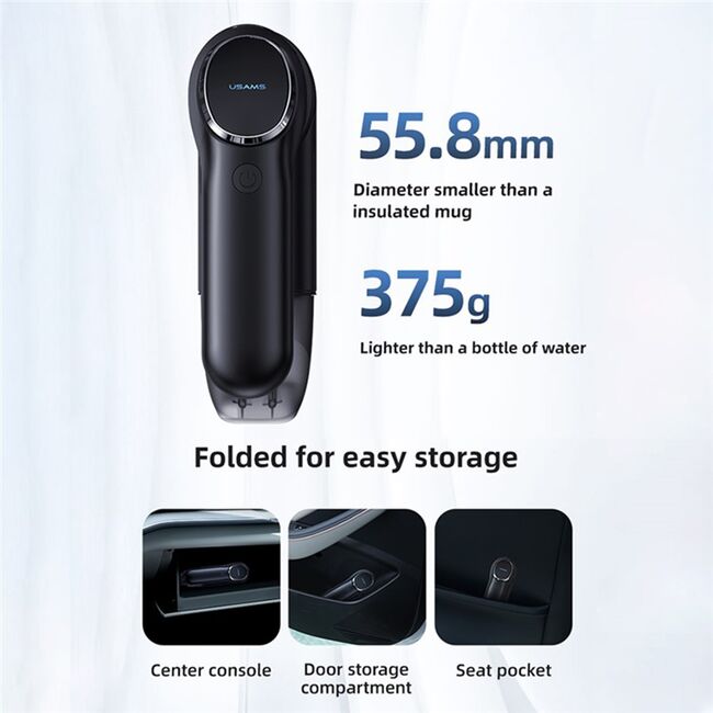 Aspirator portabil pliabil Usams - US-ZB259 (XCQZB25901) - Wireless, Rechargeable, HEPA Filter, 4300Pa, 55W, negru